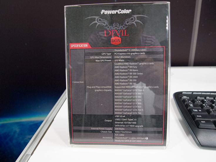 Шасси PowerColor Devil Box подключается к хосту по интерфейсу Thunderbolt 3