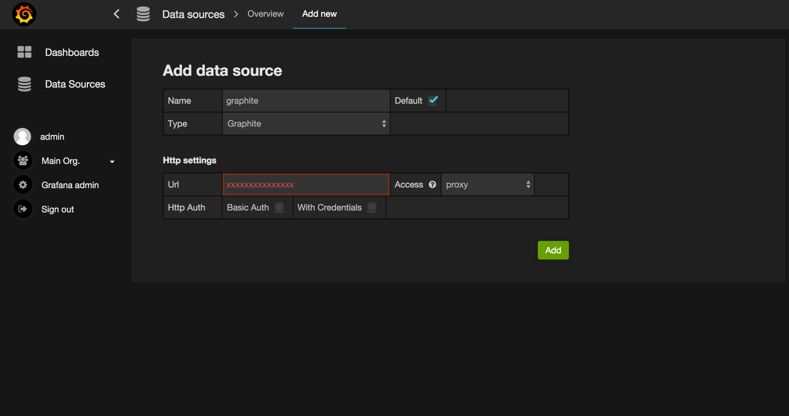 Пример настройки источника данных Grafana