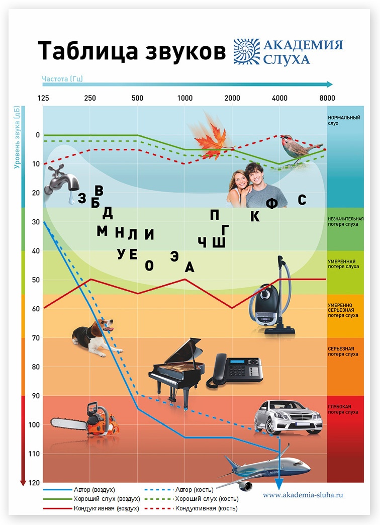 Таблица звуков + аудиограмма