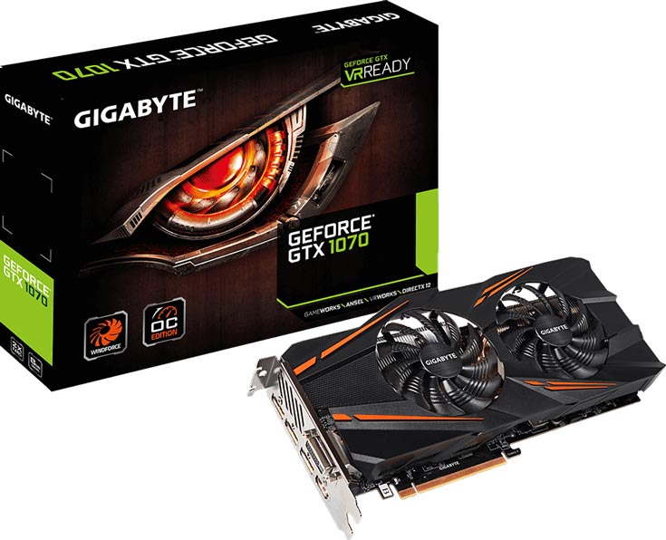 Графический процессор 3D-карты Gigabyte GeForce GTX 1070 WindForce OC разогнан до 1771 МГц