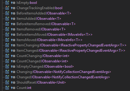 Свойства для отслеживания изменений в IReactiveList&lt;T&gt;