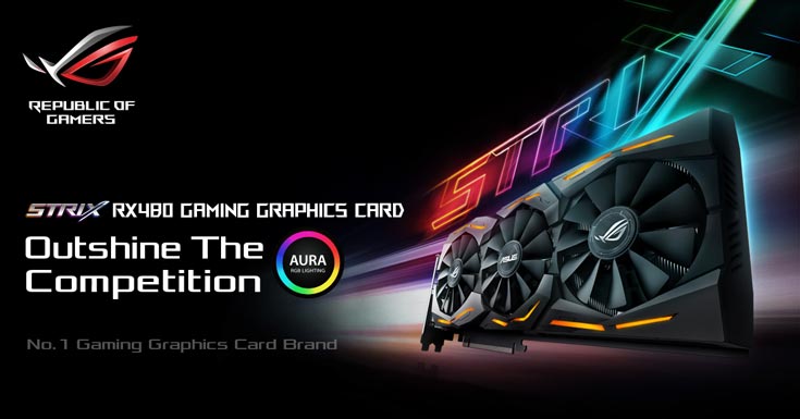 Карта ROG Strix RX 480 украшена полноцветной светодиодной подсветкой Aura RGB