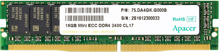 Высота модулей Apacer VLP DDR4 Mini ECC UDIMM равна 18,75 мм