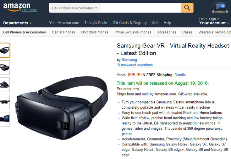 Гарнитура виртуальной реальности Samsung Gear VR (2016) стоит $100
