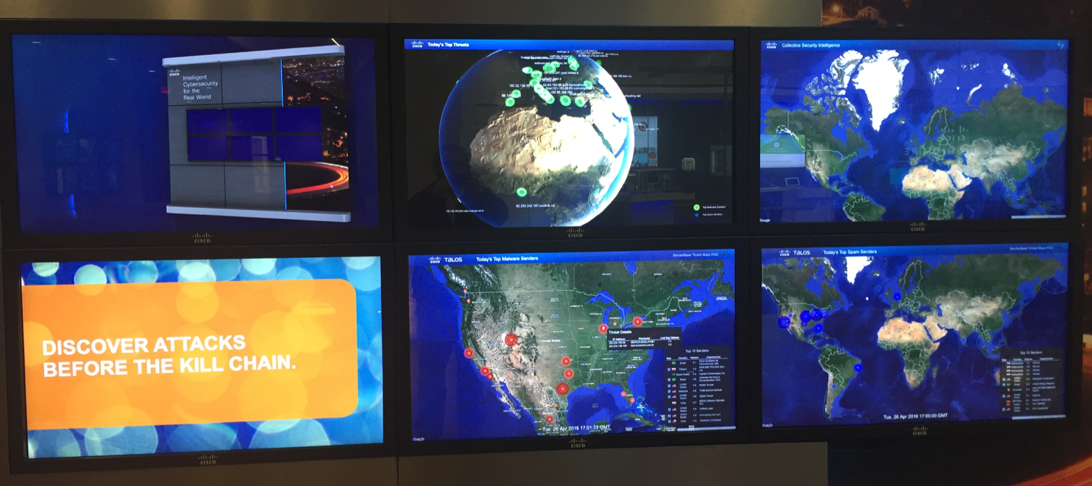 Интерактивная стена безопасности в офисе Cisco