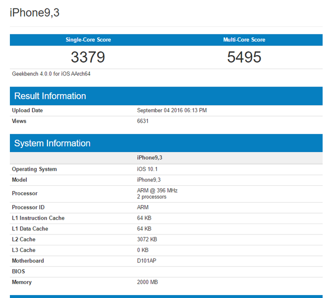 SoC Apple A10 набирает в Geekbench 3379 баллов