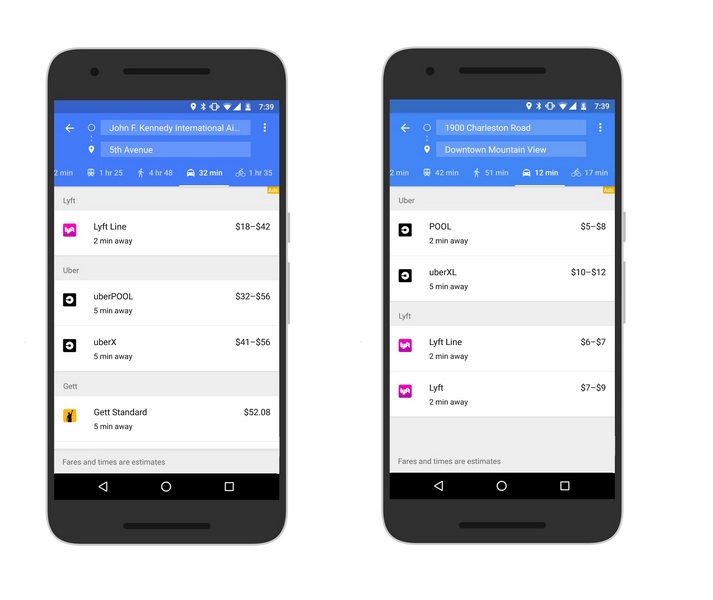 Google Maps подскажет, какой сервис такси дешевле