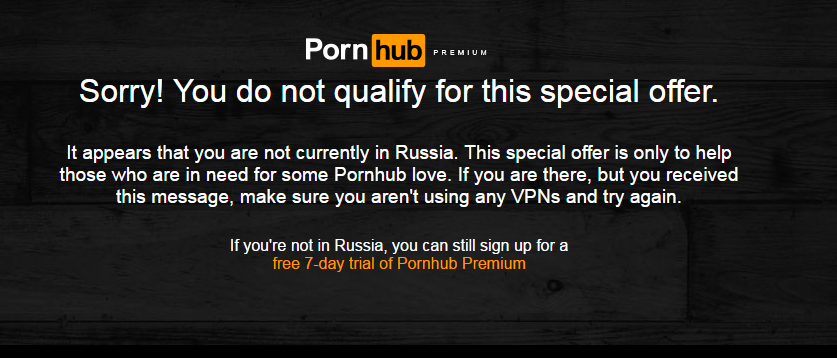 После блокировки Роскомнадзором PornHub запустил специальную акцию для жите...