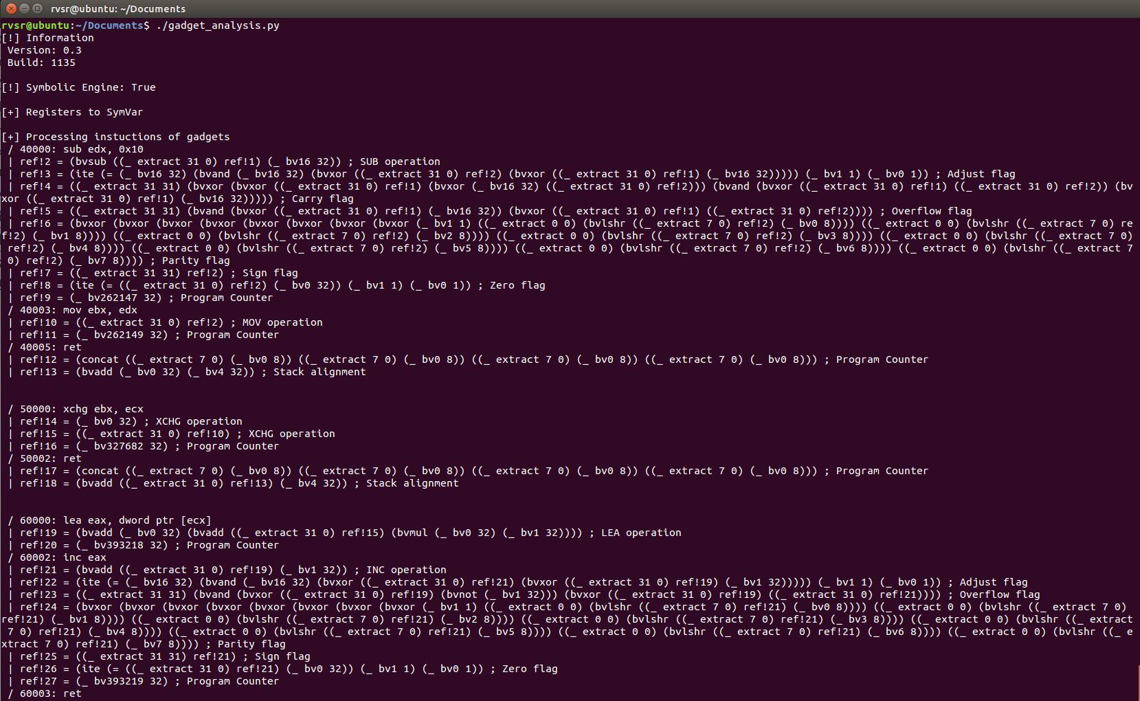 Результаты летней стажировки в Digital Security. Отдел исследований - 7 Анализ ROP-гаджетов при помощи Фреймворка Triton. 1