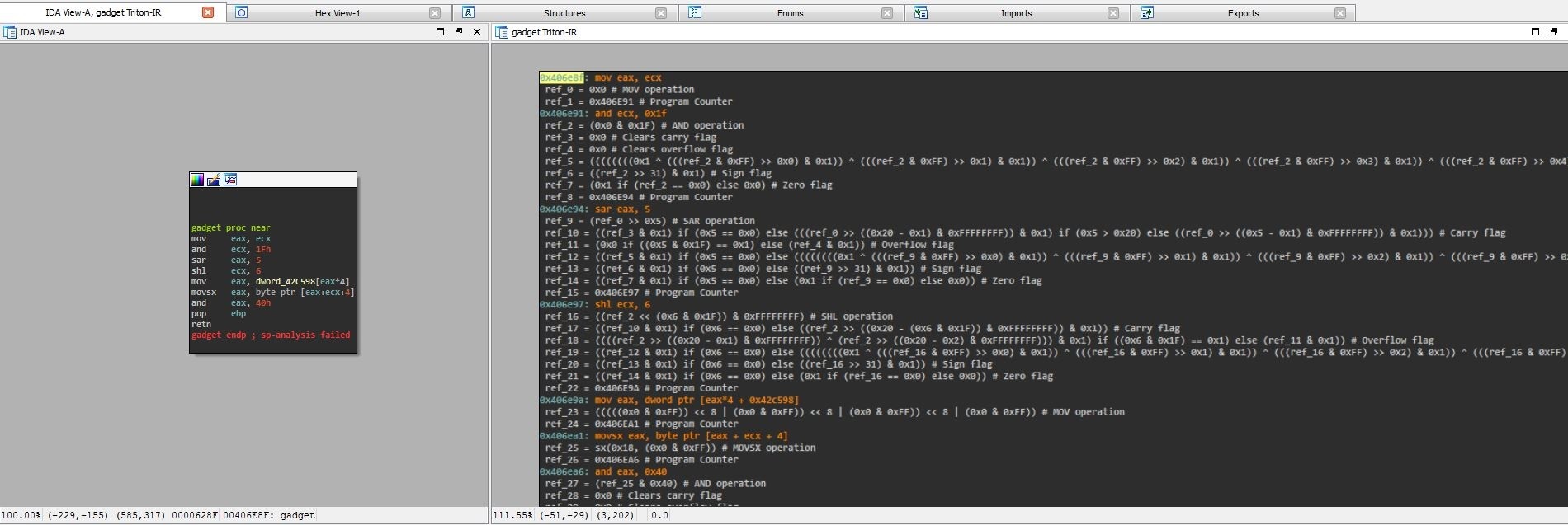 Результаты летней стажировки в Digital Security. Отдел исследований - 8 Анализ ROP-гаджетов при помощи Фреймворка Triton. 2