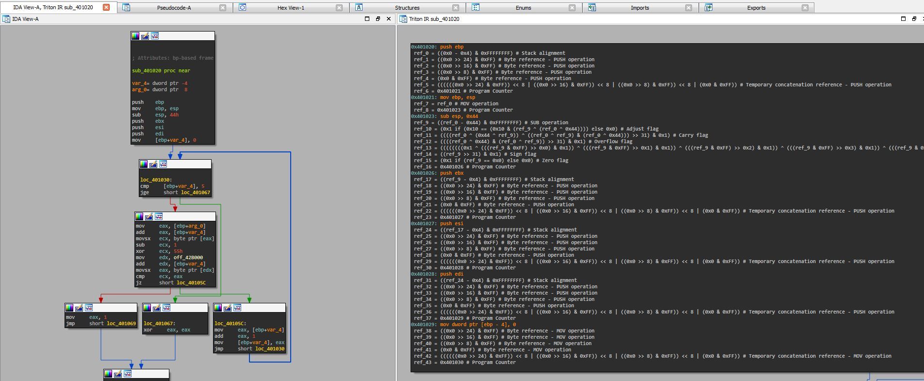 Результаты летней стажировки в Digital Security. Отдел исследований - 9 Работа с Фреймворком Triton через IDA Pro