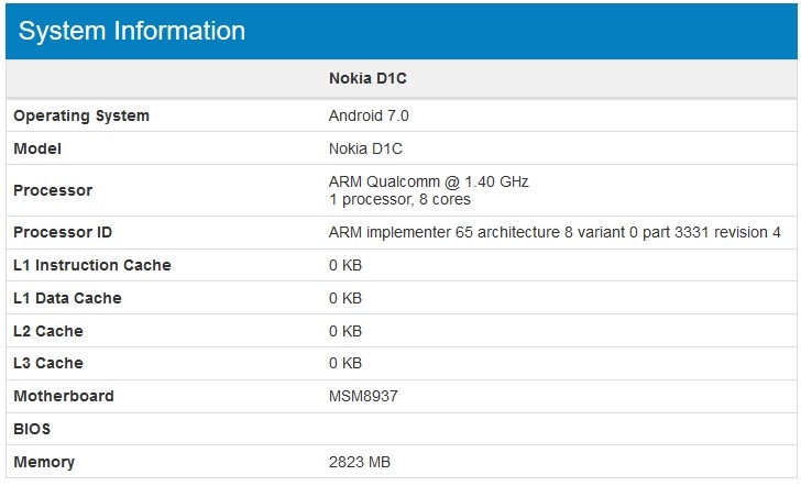 Смартфон Nokia D1C построен на однокристальной системе Qualcomm Snapdragon 430