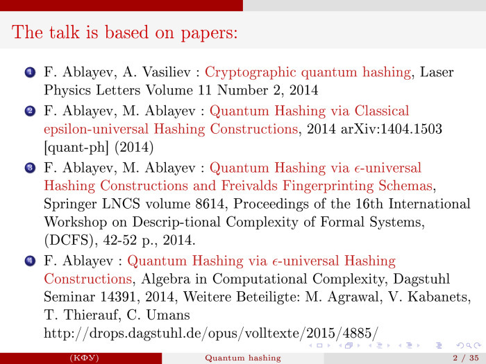 Квантовое хеширование. Лекция в Яндексе - 1 Квантовое хеширование. Лекция в Яндексе - 1