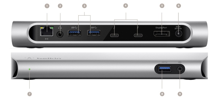 Док-станция Belkin Thunderbolt 3 Express Dock HD насчитывает множество портов