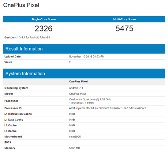 В базе данных GeekBench замечает смартфон OnePlus Pixel