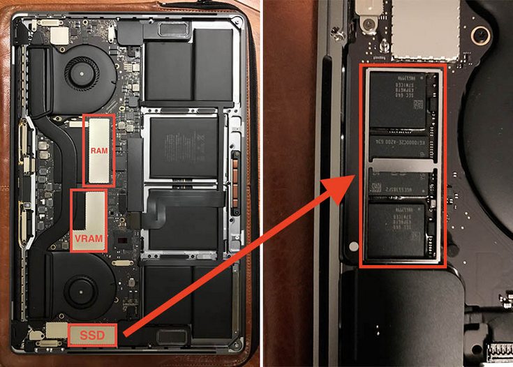 В старших версиях новых ноутбуков Apple MacBook Pro SSD припаян к системной плате