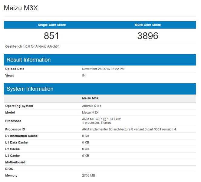 Смартфон Meizu M3X получит 3 ГБ ОЗУ