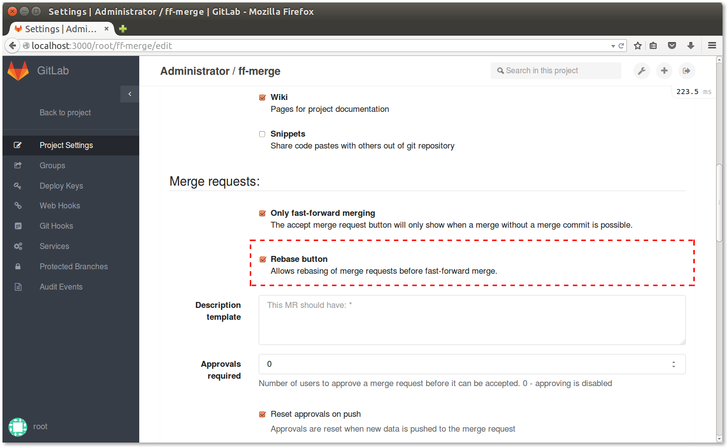 Merge request settings