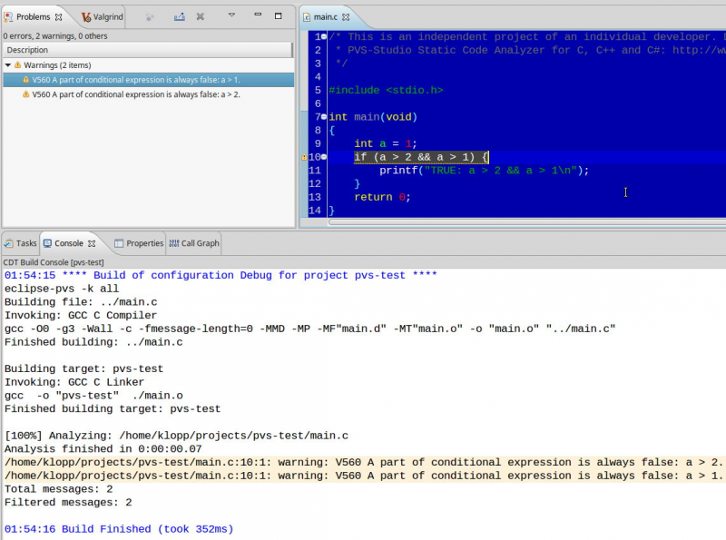 Встраиваем PVS-Studio в Eclipse CDT (Linux) - 5
