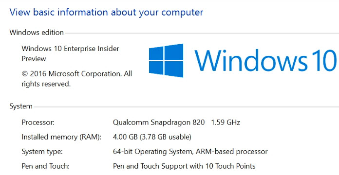 Microosft продемонстрировала работу Windows 10 на устройстве, оснащенном SoC Snapdragon 820