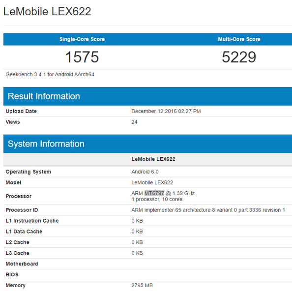 LeEco LEX622 получит 3 ГБ ОЗУ и SoC Helio X20