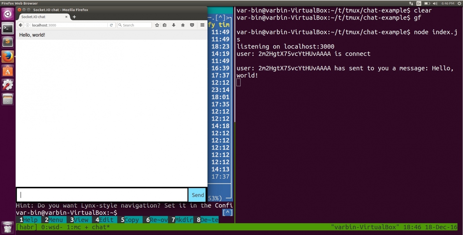 Консоль в массы. Переход на светлую сторону. Часть вторая - 5 example tmux with node.js, socket.io, mc