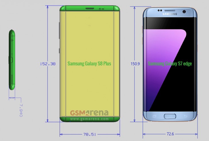 Опубликованы точные размеры смартфонов Samsung Galaxy S8 и S8 Plus 