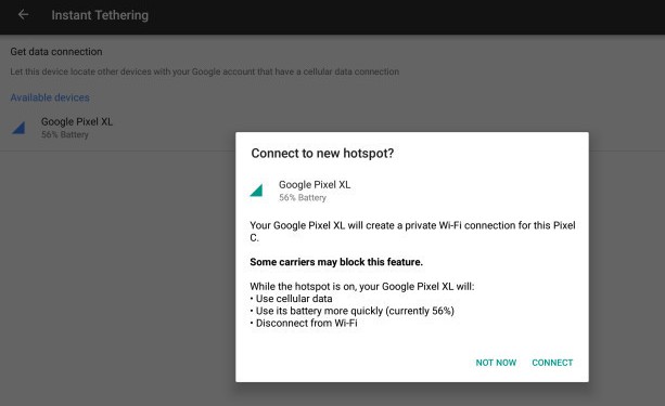 Смартфоны Google Pixel и Nexus получили функциональность Instant Tethering