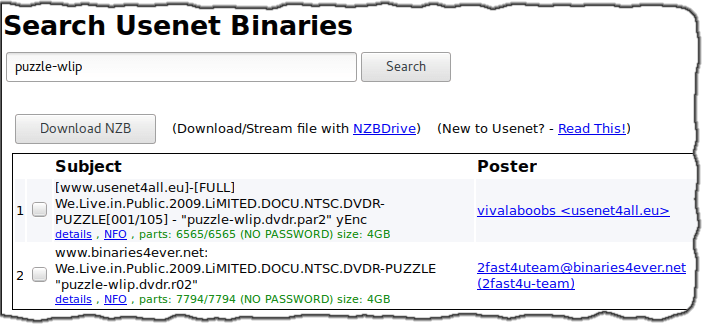 Поиск по сценическому имени архива в Usenet