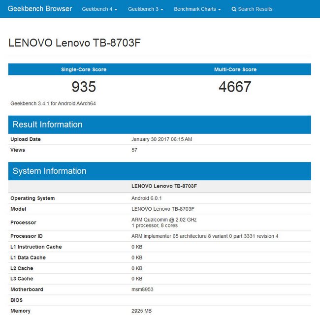 Планшет Lenovo Tab3 8 Plus замечен в Geekbench