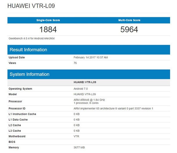 Смартфон Huawei P10 прошел тест Geekbench