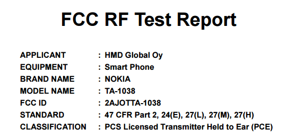 Предположительно, TA-1038 — разновидность смартфона Nokia 6 для США