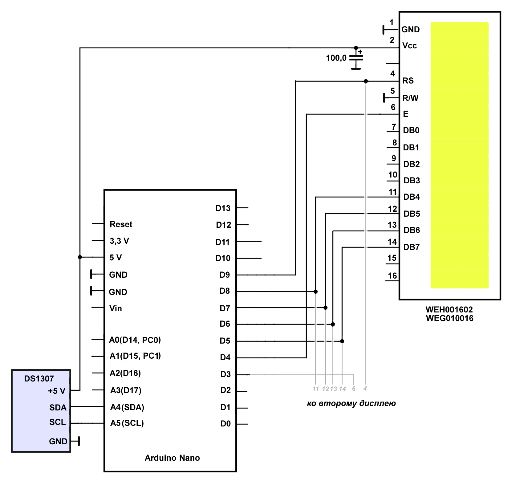 Схема подключения дисплея 1602 к ардуино