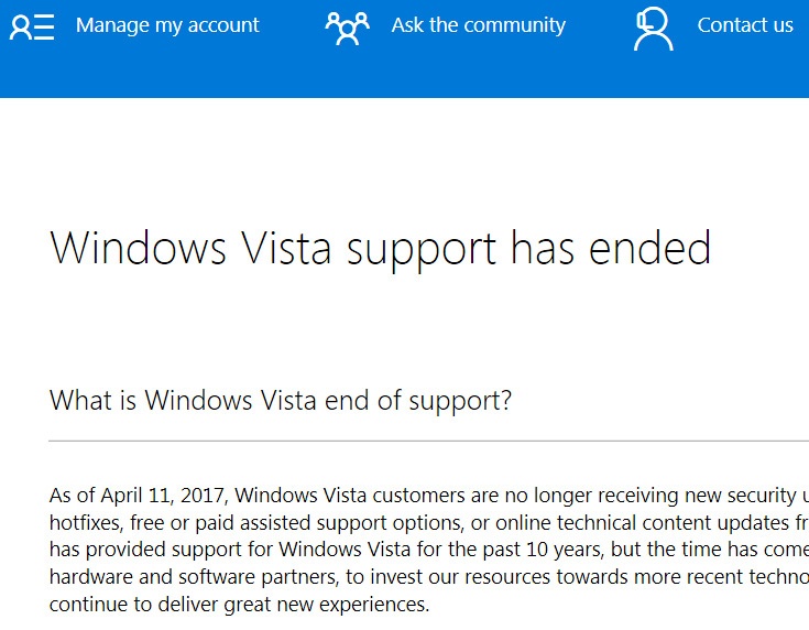 Разработчик поддерживал ОС Windows Vista в течение десяти лет
