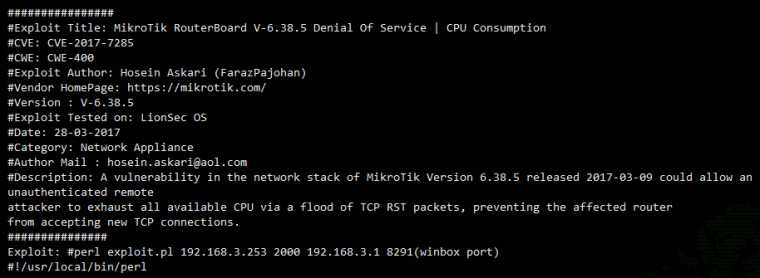 DoS-атака на линейку оборудования MikroTik и виртуальные RouterOS - 1