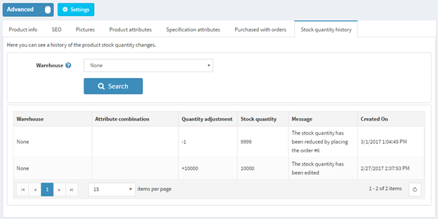 Stock quantity history