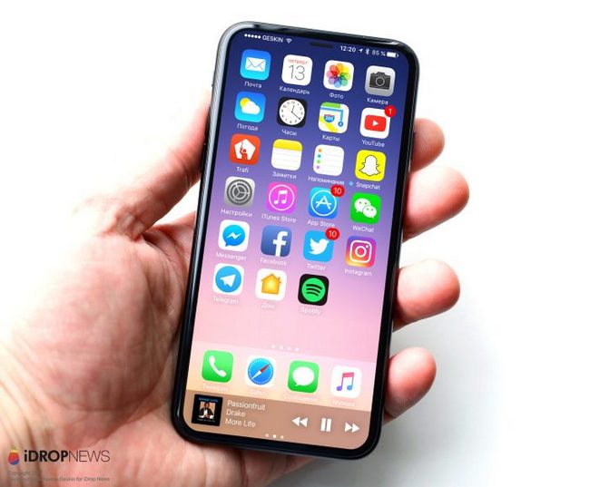 Смартфону iPhone 8 приписывают рамку шириной 4 мм по периметру экрана и «невидимую» фронтальную камеру