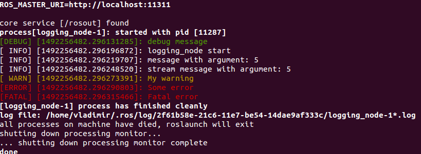 Логирование в программе ROS - 1 image