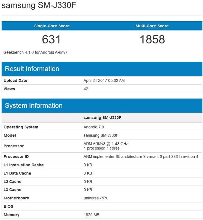 Аппарат с каталожным номером SM-J330F оснащен пятидюймовым дисплеем