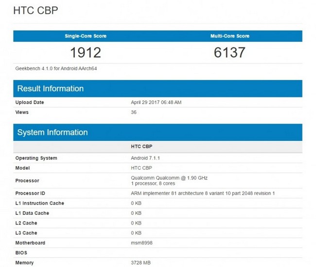 Смартфон HTC U 11 протестировали в GeekBench