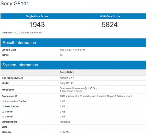 Смартфон Sony Xperia XZ Premium протестирован в Geekbench, предзаказы начнут принимать 22 мая