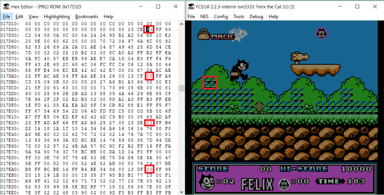 Использование инструментов исследования NES-игр на примере разбора формата компрессии игры Felix The Cat - 3