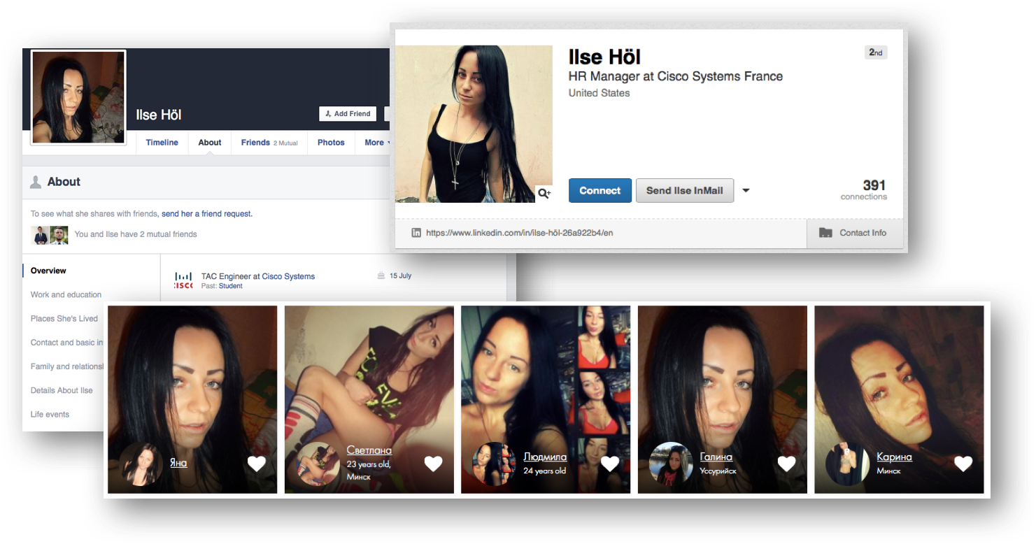 Исследование угроз Cisco ACR 2017: изменения по ту сторону баррикад - 3 Примеры страниц в соцсетях у Илзе Холл