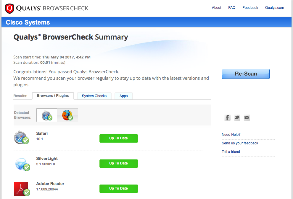 Результат работы Qualys Browser Check на моем компьютере