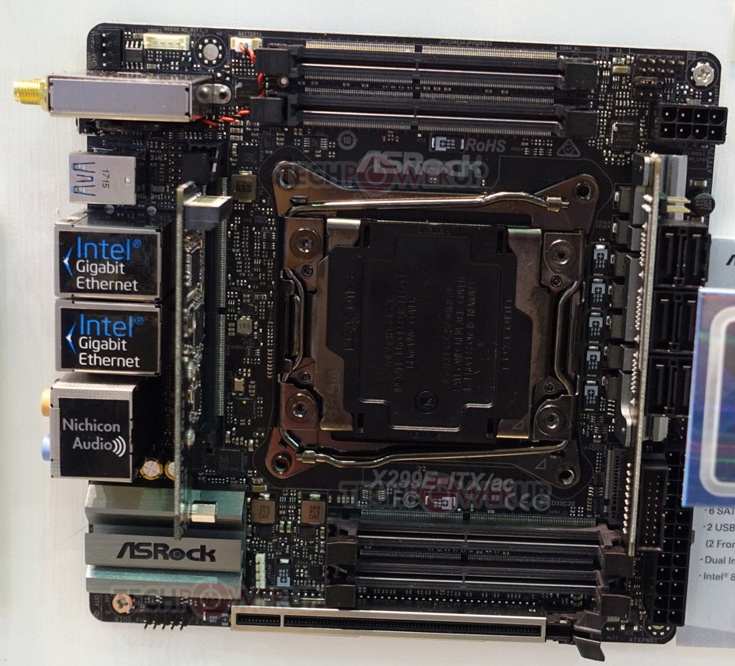 Плата ASRock X299E-ITX/ac оснащена тремя слотами M.2 и шестью портами SATA 6 Гбит/с