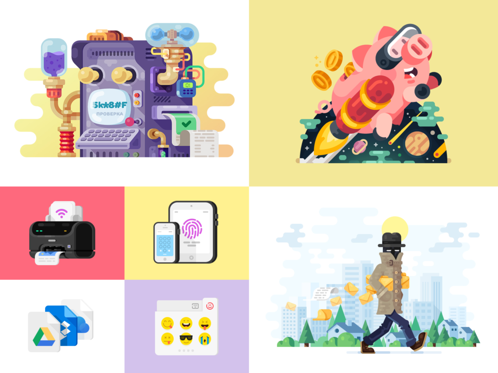 Единые иллюстрации. Сочный и современный стиль под кодовым названием «emotional flat 3D» усиливает бренд.