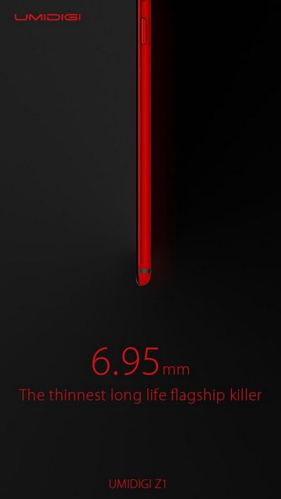 Толщина корпуса смартфона Umidigi Z1, который оснащен емким аккумулятором, составляет всего 6,95 мм