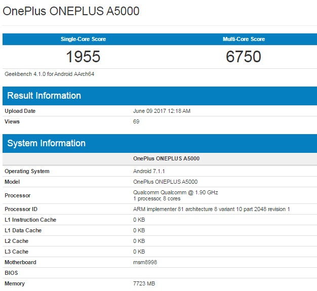 Смартфон OnePlus 5 с 8 ГБ ОЗУ протестирован в Geekbench