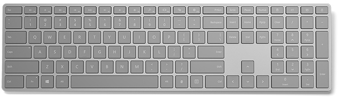 Корпус клавиатуры Microsoft Modern Keyboard with Fingerprint ID изготовлен из алюминиевого сплава