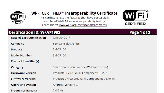 Технические характеристики Samsung Galaxy C7 (2017) пока неизвестны